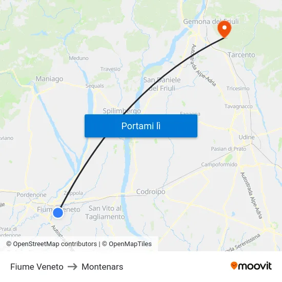 Fiume Veneto to Montenars map