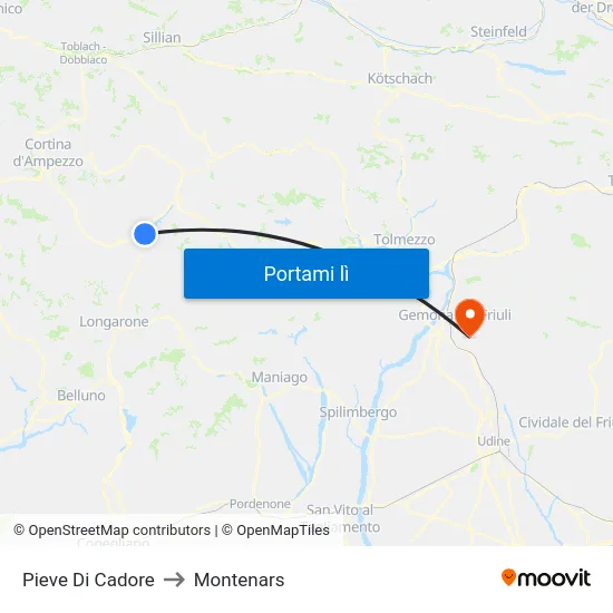 Pieve Di Cadore to Montenars map