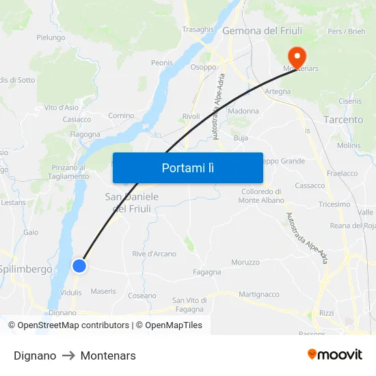 Dignano to Montenars map