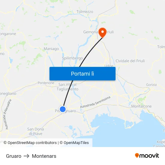 Gruaro to Montenars map