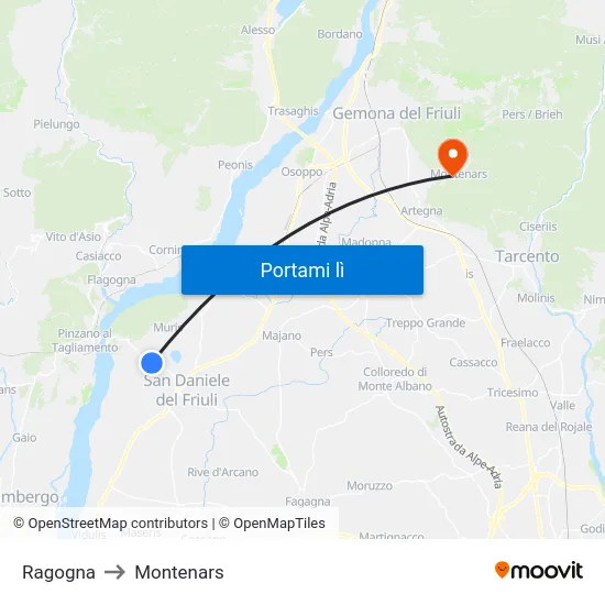 Ragogna to Montenars map