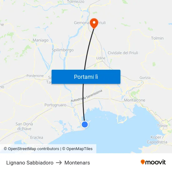 Lignano Sabbiadoro to Montenars map