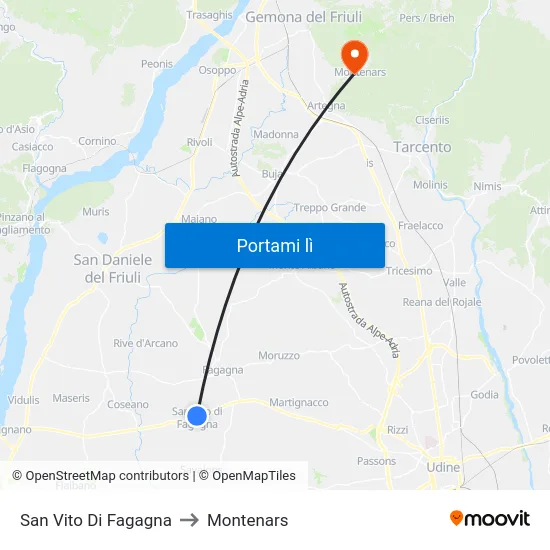 San Vito Di Fagagna to Montenars map