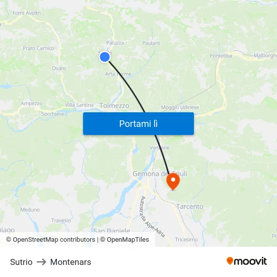 Sutrio to Montenars map