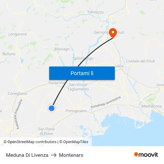 Meduna Di Livenza to Montenars map