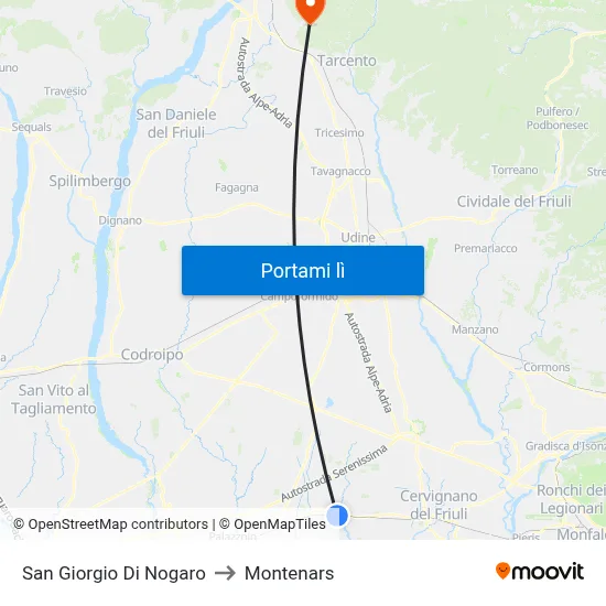 San Giorgio Di Nogaro to Montenars map