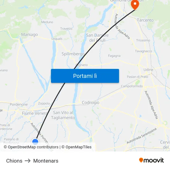 Chions to Montenars map