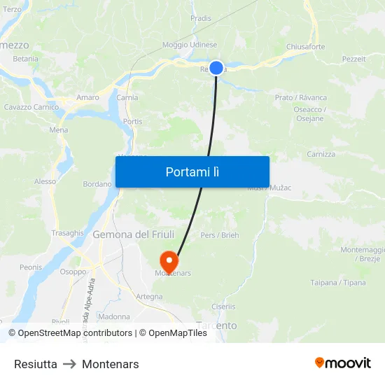 Resiutta to Montenars map
