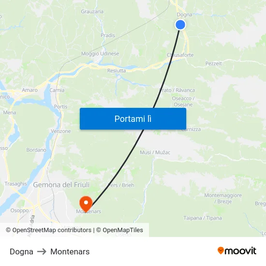 Dogna to Montenars map