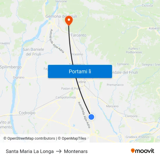 Santa Maria La Longa to Montenars map