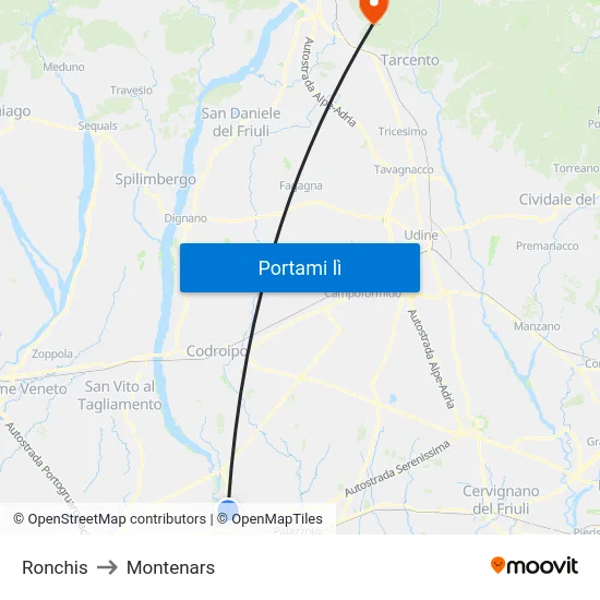Ronchis to Montenars map