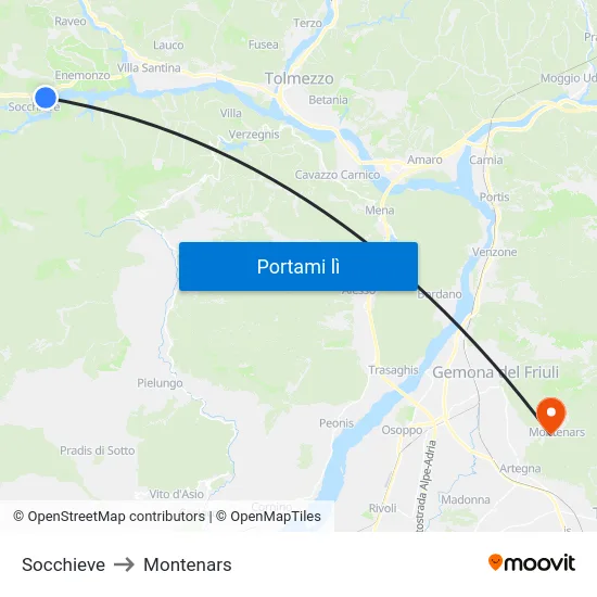 Socchieve to Montenars map
