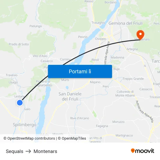 Sequals to Montenars map