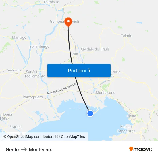 Grado to Montenars map