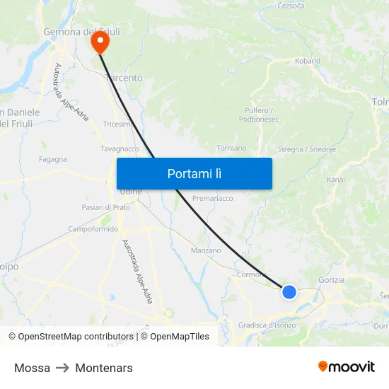Mossa to Montenars map