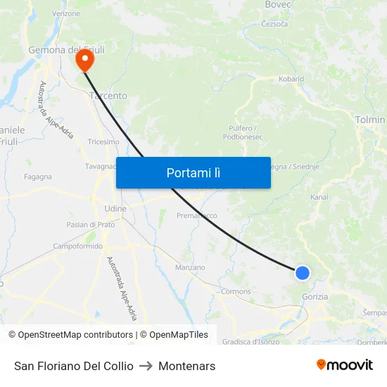 San Floriano Del Collio to Montenars map