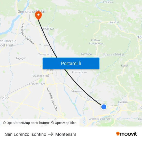 San Lorenzo Isontino to Montenars map