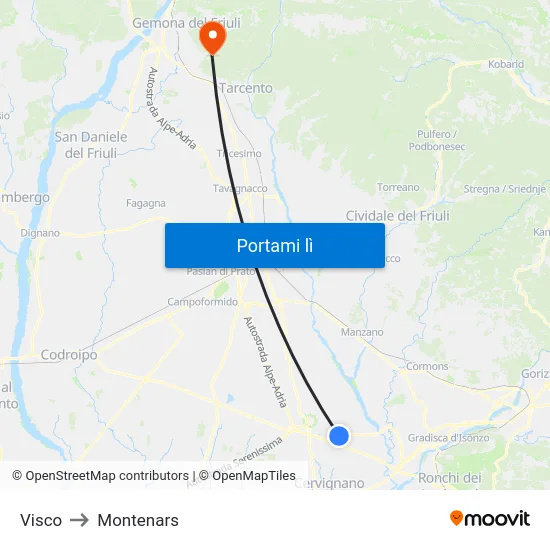 Visco to Montenars map
