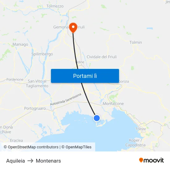 Aquileia to Montenars map