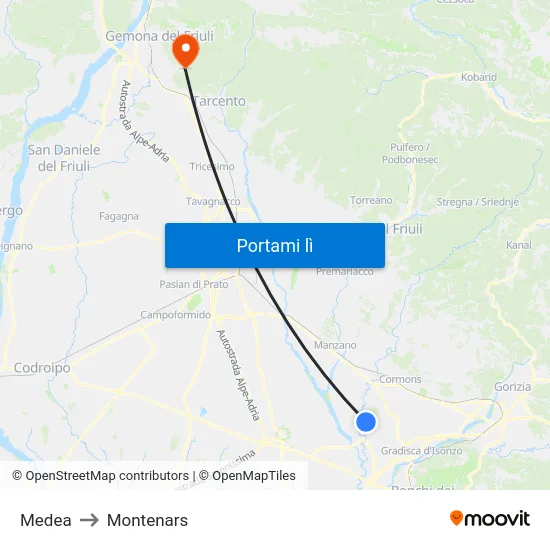 Medea to Montenars map