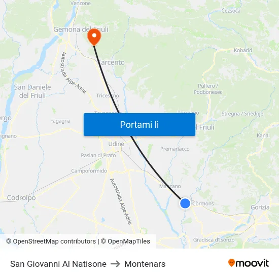 San Giovanni Al Natisone to Montenars map
