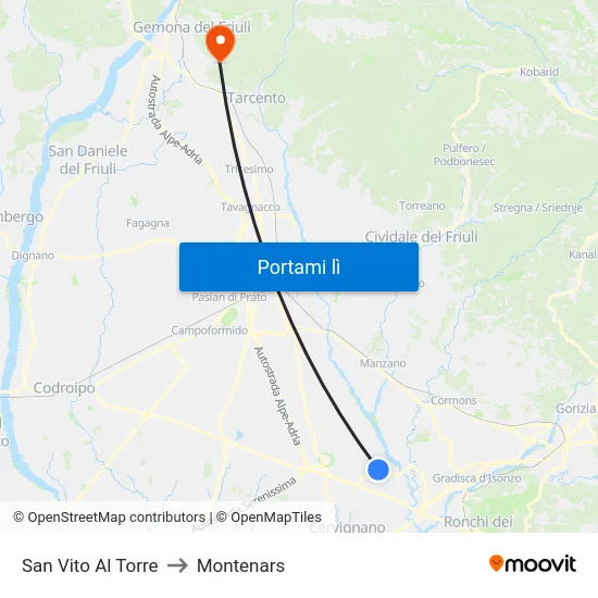 San Vito Al Torre to Montenars map