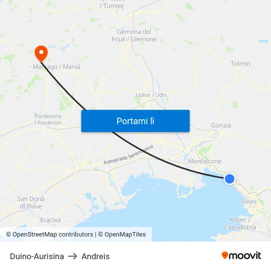 Duino-Aurisina to Andreis map