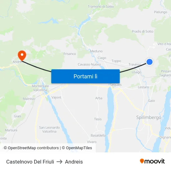 Castelnovo Del Friuli to Andreis map
