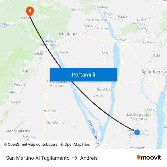 San Martino Al Tagliamento to Andreis map