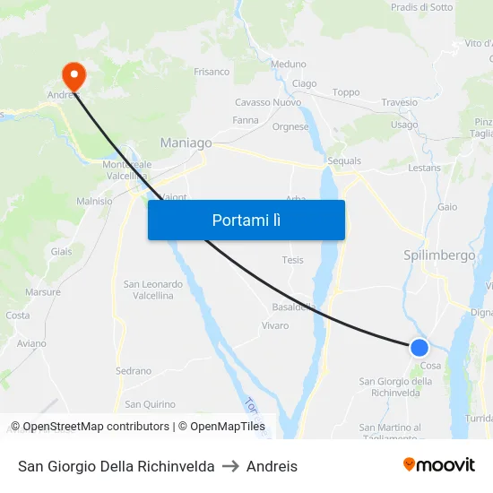San Giorgio Della Richinvelda to Andreis map