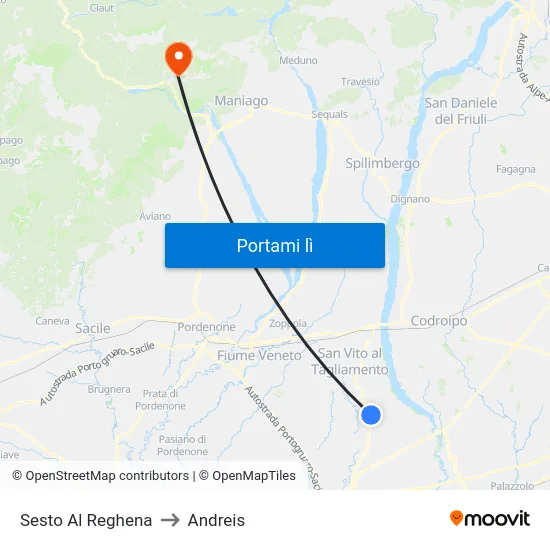 Sesto Al Reghena to Andreis map