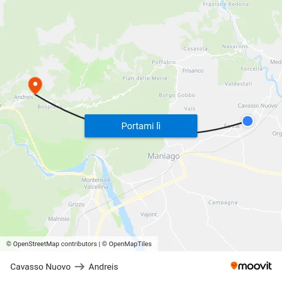 Cavasso Nuovo to Andreis map