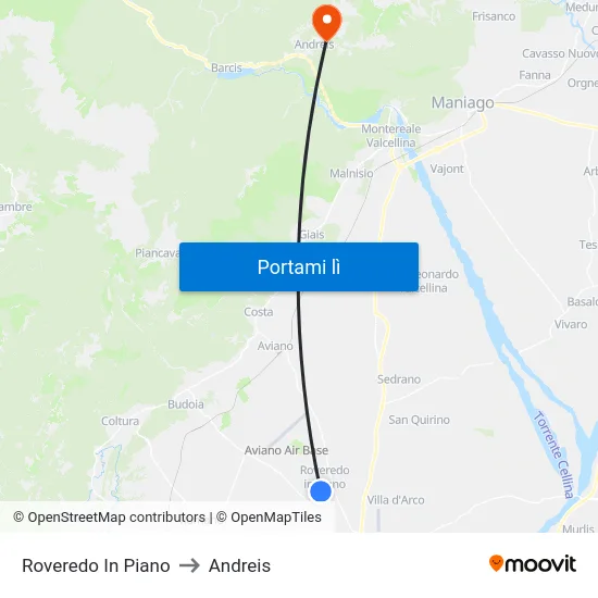 Roveredo In Piano to Andreis map