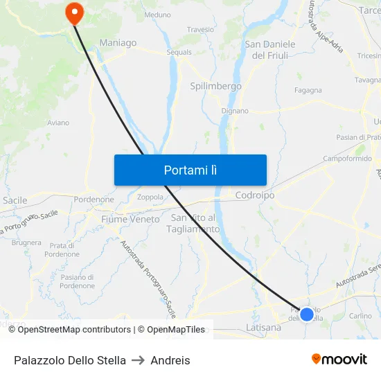 Palazzolo Dello Stella to Andreis map