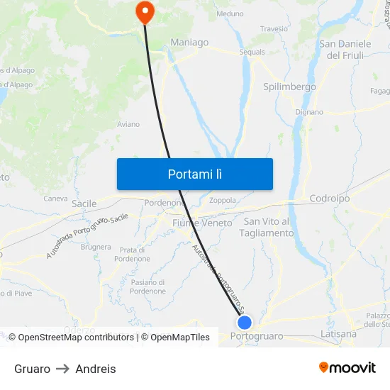 Gruaro to Andreis map