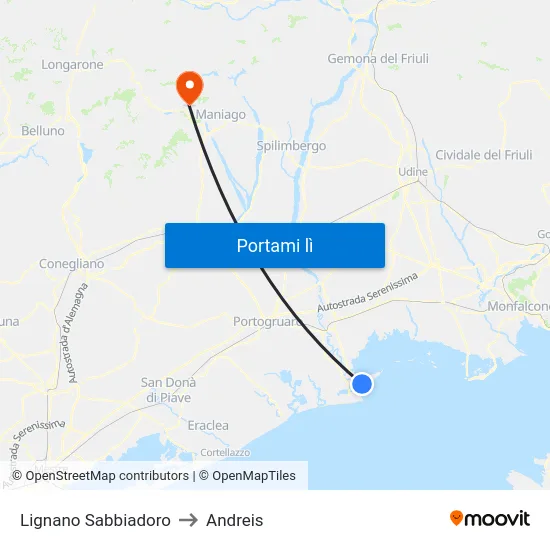 Lignano Sabbiadoro to Andreis map