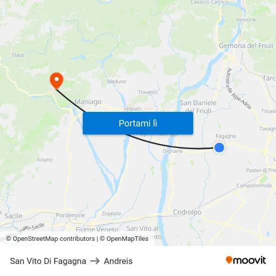 San Vito Di Fagagna to Andreis map
