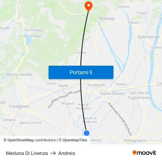 Meduna Di Livenza to Andreis map