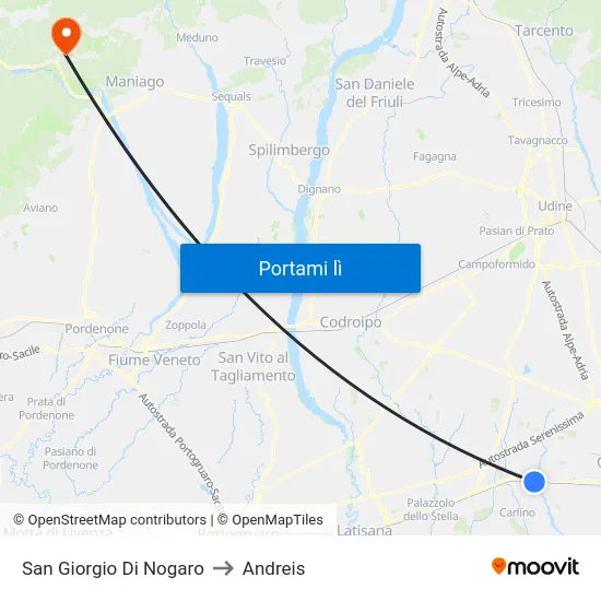 San Giorgio Di Nogaro to Andreis map