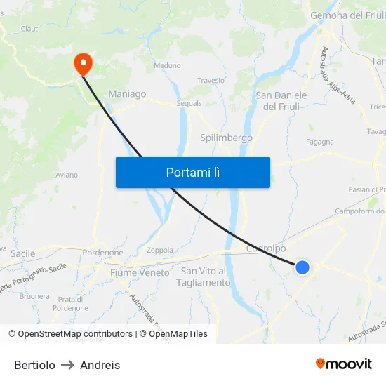 Bertiolo to Andreis map