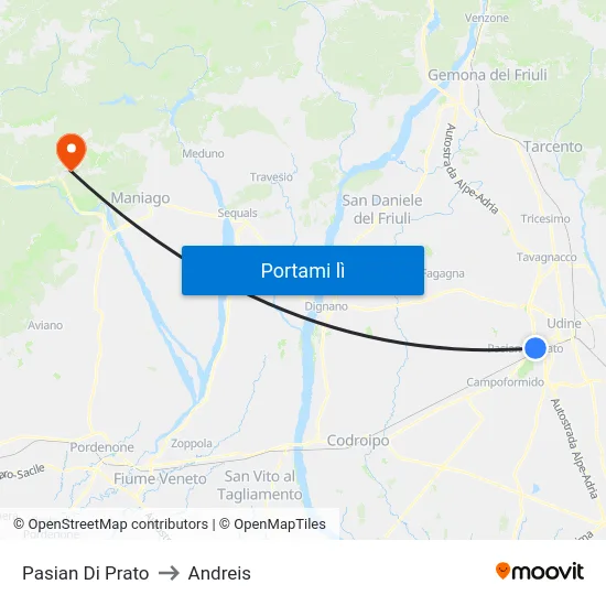 Pasian Di Prato to Andreis map