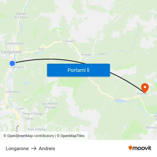 Longarone to Andreis map