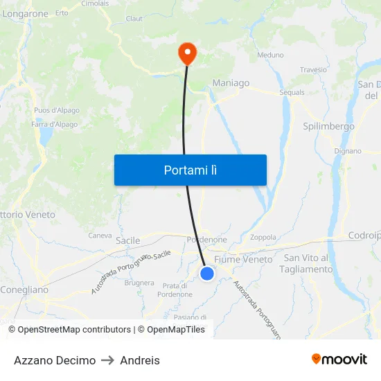 Azzano Decimo to Andreis map