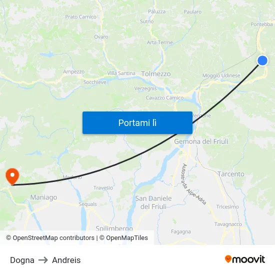 Dogna to Andreis map