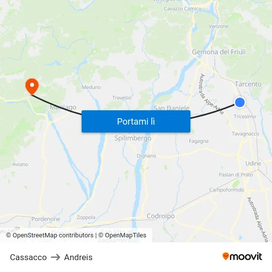Cassacco to Andreis map