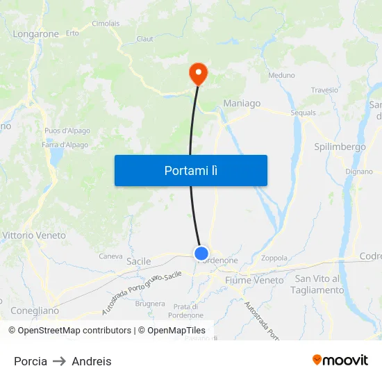 Porcia to Andreis map