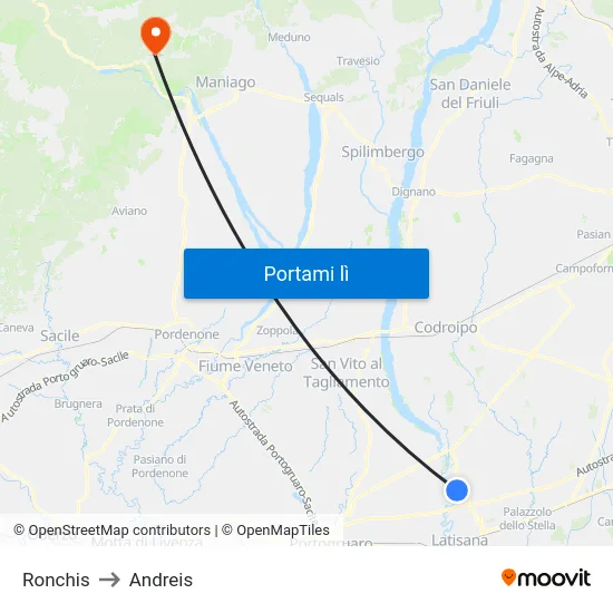 Ronchis to Andreis map