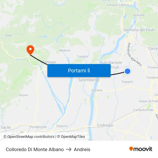 Colloredo Di Monte Albano to Andreis map