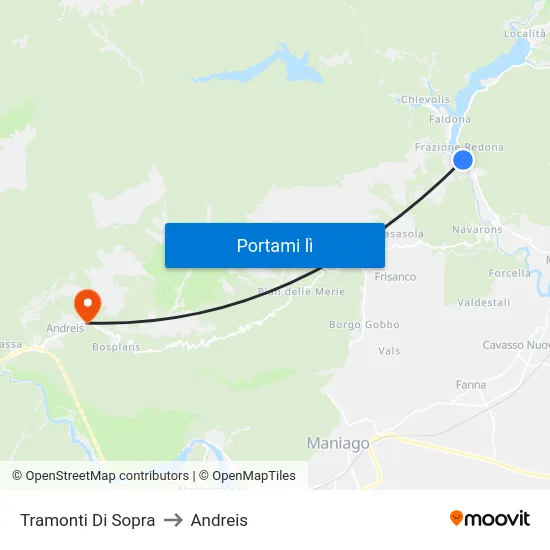 Tramonti Di Sopra to Andreis map