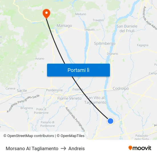 Morsano Al Tagliamento to Andreis map